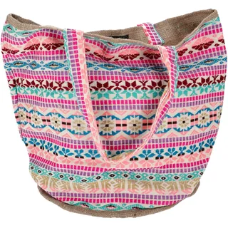 GURU SHOP Handgefertigte Boho Shopper Tragetasche, Strandtasche, Einkaufstasche - Pink/bunt, Unisex - Erwachsene, 40x45x30 cm