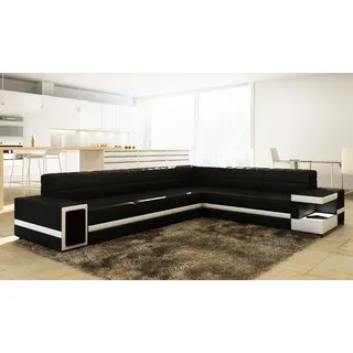 Ledersofa Sofa Couch Sofas Polster Sitz Ecksofa Wohnlandschaft Big XXL Leder Neu - Schwarz