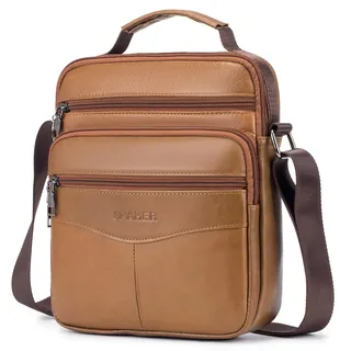 SPAHER Umhängetasche Leder Herren Groß Herrentasche Schultertasche Echtes Leder Handgelenktasche Herren Schultertasche Crossbody Bag Messenger Bags Geschenk für Männer Braun