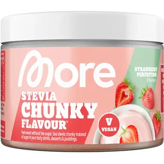 MORE Stevia Chunky Flavour, Strawberry Perfection, 150 g, vegan | Geschmackspulver zum Süßen, ohne viel Zucker und Kalorien, mit Inulin und Laktase - made in Germany
