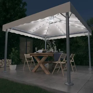 The Living Store Pavillon mit LED-Lichterkette 300x300 cm Cremeweiß Aluminium - Creme