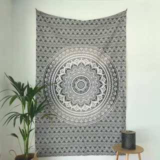 MOMOMUS Pareo oder Strandtuch Groß, 100x200, XL - Mit Mandala-Motiv - Stranddecke Sandfrei Sanddurchlässig, Strandmatte Sandfrei oder Dünne Picknickdecke Sandabweisend - Grau, 135x210 cm