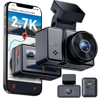 VANTRUE E2 2.7K+2.7K Dashcam Auto vorne hinten 5GHz WiFi 9MB/S GPS, Fernbedienung Sprachbefehle Dash cam Dual 1944P/1440P WDR Nachtsicht Puffer Parkmodus Auto Kamera, 2.45’’ 320° G Sensor, max. 512GB