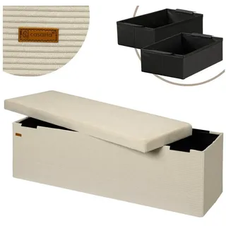CASARIA Sitzbank Beige Cord 114x38x38cm MDF faltbar