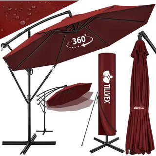tillvex Sonnenschirm Rot Ø 350 cm Ampelschirm Gartenschirm Marktschirm Kurbel Balkon Alu Neigbar - Rot
