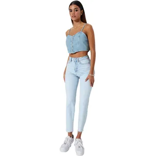 TRENDYOL Damen Trendyol Woman High Waist Straight Leg Mom Jeans Jeans Täglich, Hellblau, 36
