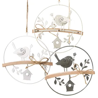 Logbuch-Verlag Frühling Deko Set 3 kleine Kränze mit Vogel Ostern Anhänger beige grau weiß Frühlingsdekoration Fenster Ø 13,5 cm