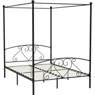 vidaXL Himmelbett-Gestell Schwarz Metall 160 x 200 cm - Schwarz