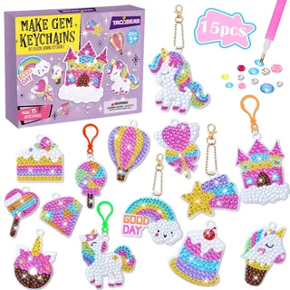 Tacobear 15stk Diamant Painting Kinder Mädchen Diamant Painting Bilder Kinder Diamond Art Schlüsselanhänger Basteln Kinder Diy Set Kinder Geschenk Mädchen 3 4 5 6 7 8 9 10 Jahre (Einhorn)