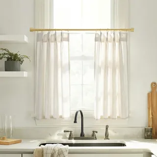 Küchenfenstervorhänge über der Spüle, Café-Vorhänge, 61 cm Länge, moderner Bauernhaus-Stil, Boho-Plissee, Leinen, durchscheinende Stufen, Kurze Vorhänge für kleine Fenster, 2 Stück, cremefarben
