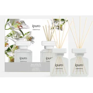 ipuro Essentials WHITE LILY Raumduft mit Stäbchen 2x50 ml - Raumerfrischer mit Pfirsich, Maiglöckchen, Jasmin, Nelke, weißem Moschus & Zedernholz Duft Aroma - Diffuser mit Stäbchen - Lufterfrischer