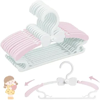 wjwski Kleiderbügel Kinder,20 Stück 29-37CM Mitwachsende Kinderkleiderbügel Stapelbare Baby Kleiderbügel mit Hosenständer Platzsparend Kinderbügel rutschfeste Kunststoff Baby Bügel(Rosa)