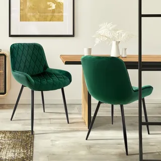 ML-Design Esszimmerstuhl Samt Dunkelgrün 2er Set