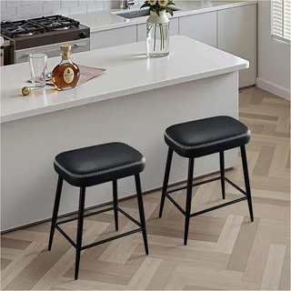 STOOLINK Barhocker 2er-Set Tresenhocker Mikrofaser-Leder 62,5cm Schwarz 150kg
