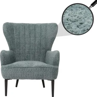 Lounge-Sessel HWC-K37, Cocktail-/Ohrensessel Polsterstuhl Retro Vintage Stoff Chenille (500g/m2) blau-grün - Blau