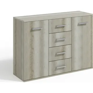 Masseno Kommode GIACOMO II 112 cm Sideboard mit 4 Schubladen und 2 Türen für Wohnzimmer Schlafzimmer Modern 112x33x85 cm Hellgrau / Hellgrau - Hellgrau