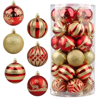 30 Stück Weihnachtskugeln Kunststoff Christbaumschmuck, 6cm Plastik Weihnachtsbaum, Bunt Baumkugeln Weihnachtsdeko, Baumschmuck Bälle Dekorationen für Weihnachten (Bunt) (6 Stile)