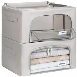 4CONVY Kleideraufbewahrung Kleiderschrank Box mit Reißverschluss Metallrahmen - große faltbare stapelbare Aufbewahrungsbox -2x24L Aufbewahrungstaschen - Kleiderbox für Bettdecke Kleidung Aufbewahrung