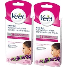 Veet Easy-Gel Kaltwachsstreifen - Geeignet für normale Haut - Anwendung für Gesicht - Bis zu 28 Tage glatte Haut – Minimum Inhaltsstoffen - 20 Doppelstreifen für 40 Anwendungen