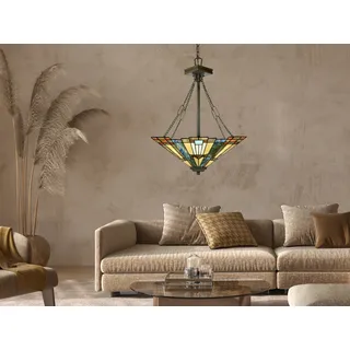 Ausgefallene Pendelleuchte aus Glas bunt im Tiffany Stil 3-flammig, Ø44,5cm