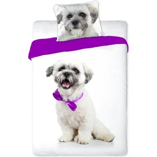 Faro Best Friends Dog Hunde Bettwäsche Set 140x200cm BF007, Baumwolle, Mehrfarben, 200 x 140 cm - Lila