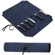 QCWN Gewachstes Canvas-Messer-Rolltasche mit 6 Schlitzen für Messer und Besteck, Blau