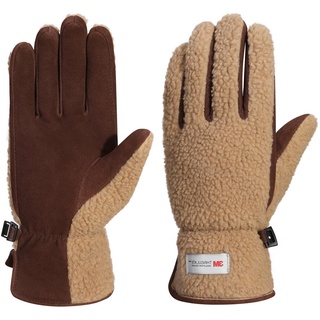 Harssidanzar Winter Echtes Wildleder Handschuhe Damen Warmes Fleece Thinsulate gefüttert Outdoor Skifahren Lederhandschuhe SL021EU,Kamel/Dunkelbraun,Größe S