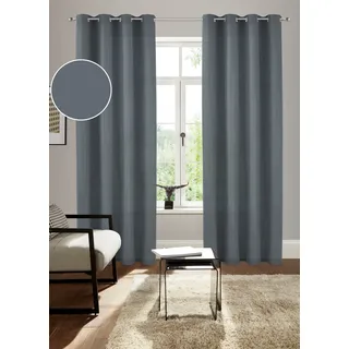 Vorhang BRUNO BANANI "Lagan" Gr. 1, grau (anthrazit), B:140cm H:145cm, Polyester, Polyester, Gardinen, Vorhang, 2-er Set, gewebt, Microfaser, versch. Größen, einfarbig, Bestseller