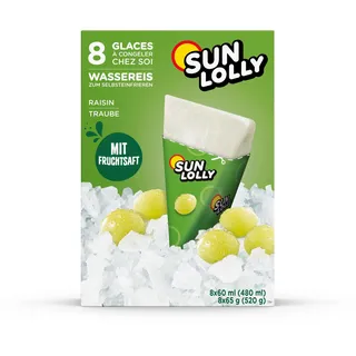 Sun Lolly Wassereis Weintraube 8 Stk | Mit Fruchtsaft | Zum Selbsteinfrieren | Ohne künstliche Aromen | Frei von Süßungsmittel | Laktosefrei | Glutenfrei | 8 x 60ml