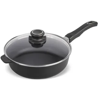 Set Original Gundel GUSS-BRATPFANNE mit Deckel, INDUKTION hoch, Ø 24 cm, Höhe 7,5 cm, BIOTAN-Oberfläche, PFOA-frei, abnehmbarer Designer-Stiel