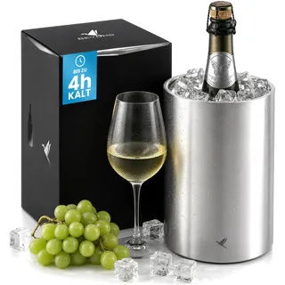 Beyond Weinkühler aus Edelstahl Flaschenkühler für Wein Champagner & Sekt-Flaschen, Doppelwandiger Sektkühler Getränkekühler für Weißwein, Geschenk-Set Männer Frauen Weinzubehör Geschenkidee – Silber