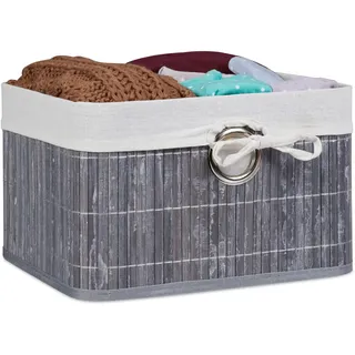Relaxdays Aufbewahrungskorb, Stoffbezug, Bambus, rechteckig, Bad, Accessoires, Spielzeug, HxBxT: 20 x 31 x 31 cm, grau