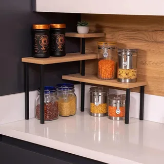 HAOWYYUU Eckregal Küche Arbeitsplatte Ecke, 3 Stufiges Küchenregal Verstellbarer Küchen Organizer Gewürzregal Stehend