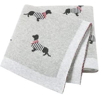LAWKUL Babydecke 100% Baumwolle Weich Gestrickt Babydecken für Neugeborene Jungen Mädchen Dackel Wursthund 100x80cm Grau