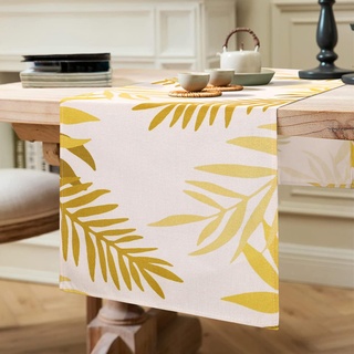 Tischläufer Modern Esszimmer Tischläufer Natur Polyester Tischläufer Gelb Blätter Tischläufer Kurz Rechteckiger Dekorativer Tischläufer für Drinnen und Draußen Küche Esstisch Picknick 40x140cm