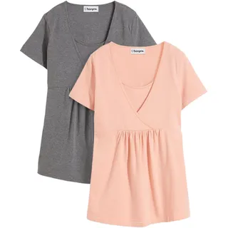 Stillshirt BONPRIX "2-in-1 Umstands- und Stillshirts (2er Pack?)", Damen, Gr. 36/38 (S), rosa (vintagerosa, grau meliert), Obermaterial: 95% Baumwolle, 5% Elasthan. Obermaterial 2: 50% Baumwolle, 45% Polyester, 5% Elasthan, figurumspielend, Shirts Stillshirt, figurumspielende Passform, mit Wickelschnitt