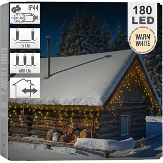 ECD Germany LED Lichtervorhang 6m mit 180 LEDs Warmweiß, Eiszapfen Lichterkette LED Lichterkettenvorhang Weihnachten Innen/Außen Weihnachtsbeleuchtung - Grün