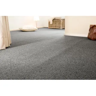 andiamo Teppichboden Brian für Wohnzimmer und Schlafzimmer - Teppichbelag aus 100% recyceltem Polyester - Meterware für die Verlegung auf Treppenstufen - Bodenbelag 400 x 400 cm Dunkelgrau