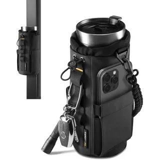 Spigen Life Trinkbecher Tasche LF500 Magnetischer Flaschenhalter für Gym Passend für 20oz–40oz Wasserflaschen mit Fach für Handy und kleine Gegenstände für Fitness, Camping, Outdoor - Schwarz