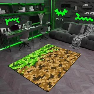 Manfei Miners Stil Quadrat Grid Bereich Teppiche,Braun Grün Pixel Rutschfester Teppich Spiele Thema Indoor Fußbodenmatte Home Wohnzimmer Dekor,150 x 200 cm