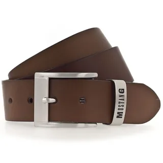 Ledergürtel MUSTANG "Spencer", Herren, Gr. 95, braun (bailys), Rindsleder, unifarben, Gürtel Ledergürtel, mit schlichter Dornschließe in mattem Silber