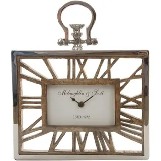 Casa Padrino Tischuhr / Wanduhr im Design einer antiken Taschenuhr Silber Naturfarben 25 x 5 x H. 30 cm - Dekorative Uhr mit einem Ziffernblatt aus unbehandeltem Holz - Silber, Beige