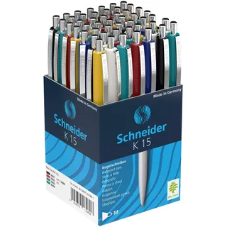 Schneider Kugelschreiber K15 farbsortiert, Schreibfarbe: blau, 50 St.
