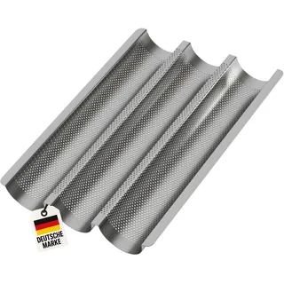 WELLGRO Baguette-Blech - für bis zu 3 Baguettes - Baguetteblech mit Antihaftbeschichtung - 38,5 x 28,5 x 4 cm