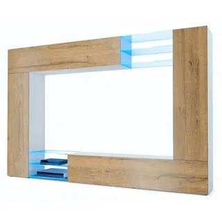 Vladon Wohnwand Eiche, Holzwerkstoff, 262x182.5x39 cm, Wohnzimmer, Wohnwände,