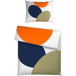 Novel Bettwäsche , Orange, Weiß, Dunkelblau, Salbeigrün , Textil , Kreise , 140x200 cm , atmungsaktiv, angenehm wärmend, schadstoffgeprüft, 100% feinster Baumwollsatin mit Seiden-Finish, weiche und anschmiegsame Oberfläche , Heimtextilien, Bettwäsche & Leintücher, Bettwäsche, Satin-Bettwäsche