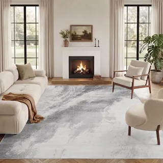 Vamcheer Teppich Wohnzimmer Kurzflor Moderner - Schlafzimmer Teppiche Flauschiger,Waschbar Teppich der Orient, Groß für Arbeitszimmer, Büro,Super Weich, Anti-Rutsch,Hellgrau 120x170