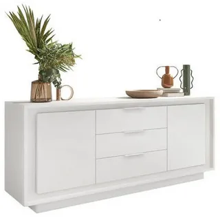 Carryhome Sideboard , Weiß , Holzwerkstoff , 2 Fächer , 3 Schublade(n) Schubladen , 180x80x50 cm , Holzmöbel, Wohnwände Holz, Wohnwand Serien Holz