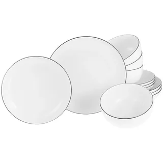 Creatable Tafelservice , Schwarz, Weiß , Keramik , 12-teilig , handbemalt, lebensmittelecht, stapelbar , Geschirr, Geschirrsets, Tafelservice