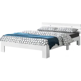 Holzbett Nivala mit Kopfteil und Lattenrost 160x200 cm Bettgestell bis 200 kg Doppelbett Ehebett Bettrahmen Kiefernholz Weiß [en.casa]